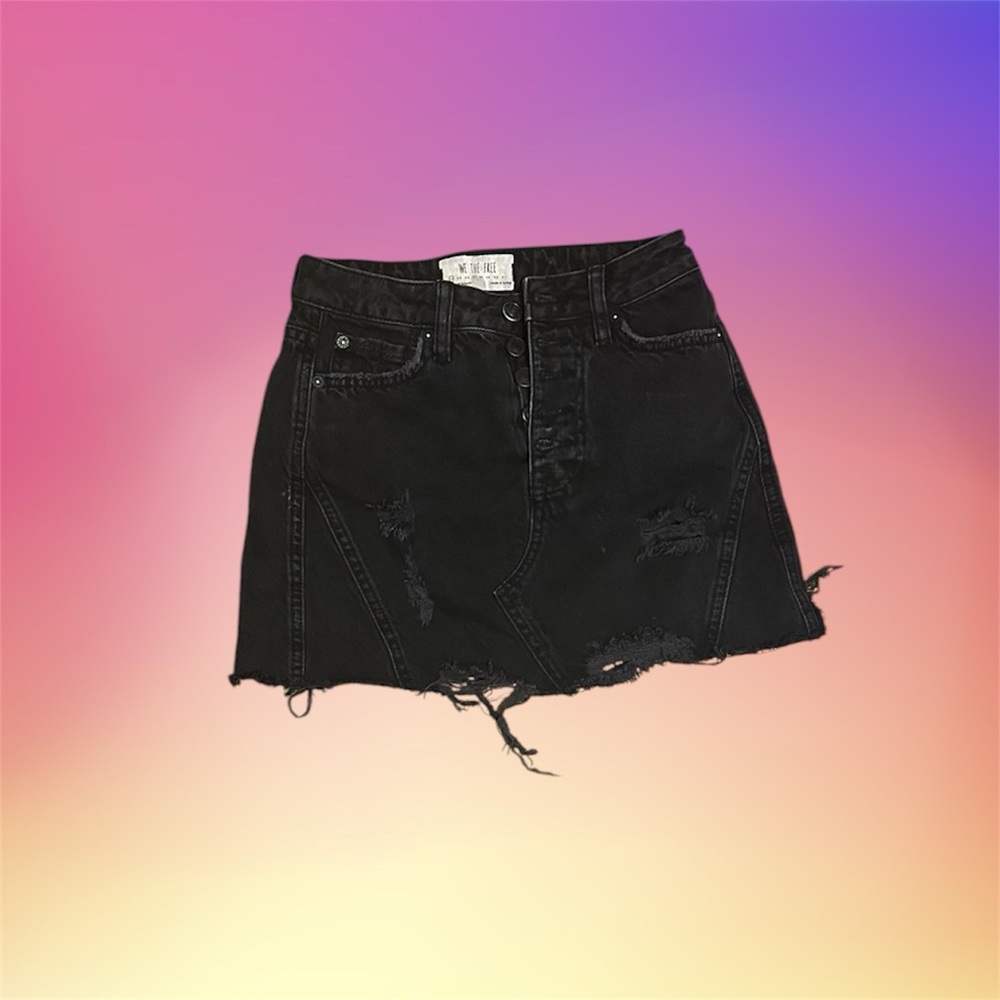 Black Distressed Denim Skirt